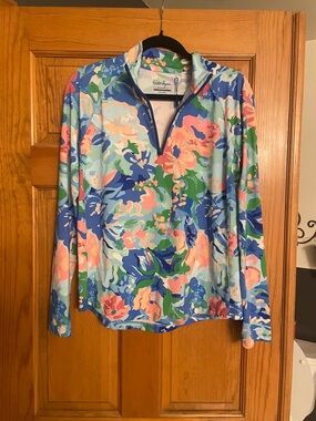 Walter Hagen Multicolor Floral Stretch Half-Zip Long Sleeve Top UPF 50